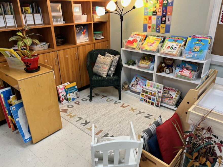 A reading corner in teacher Kristen Beinecke's transitional kindergarten classroom in Union, Missouri.