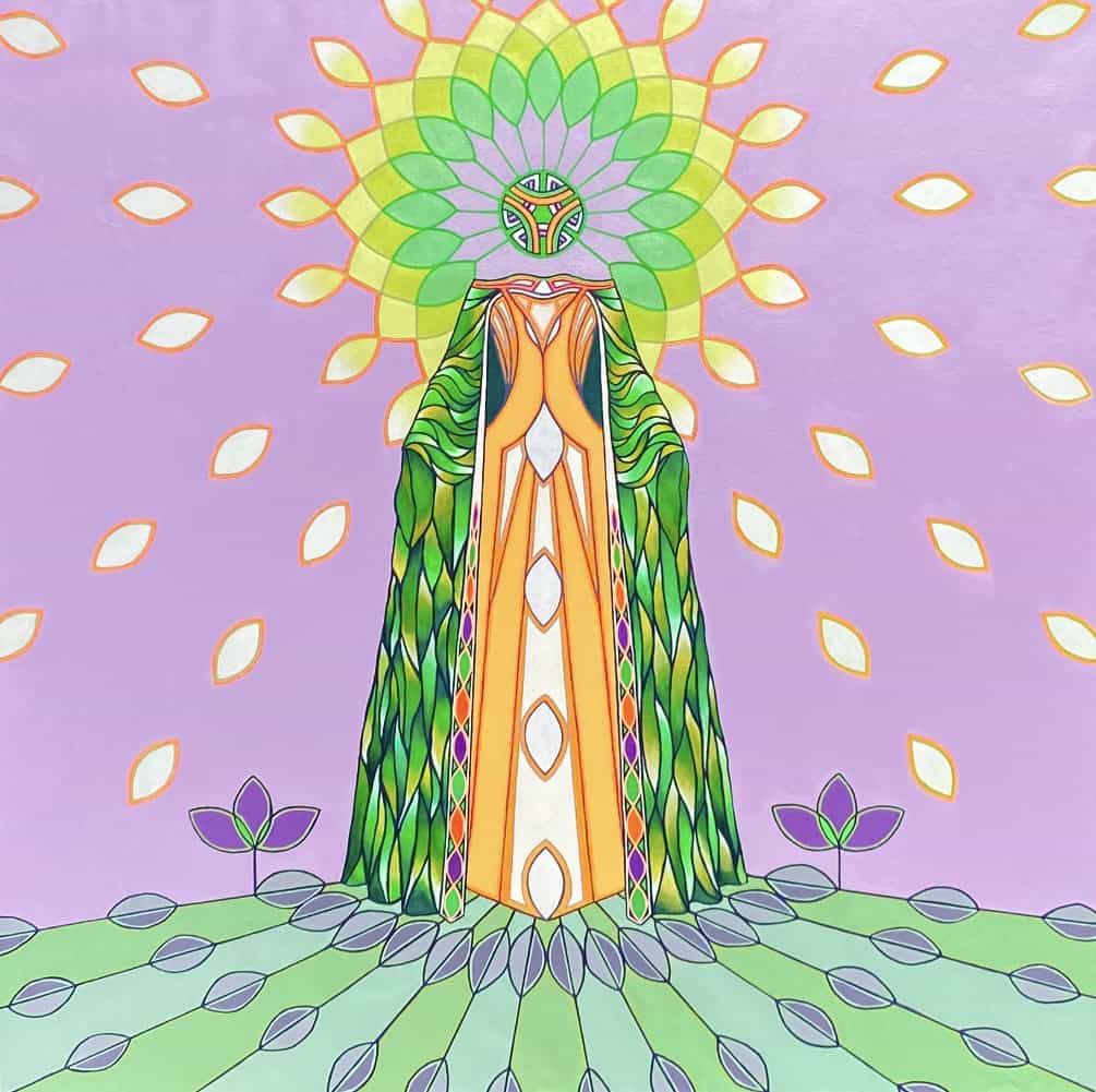 A colorful spiritual artwork inspired by divine feminine energy and nature.