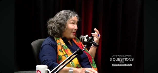Sylvia Puente speaking at Latino News Network about addressing inequality.