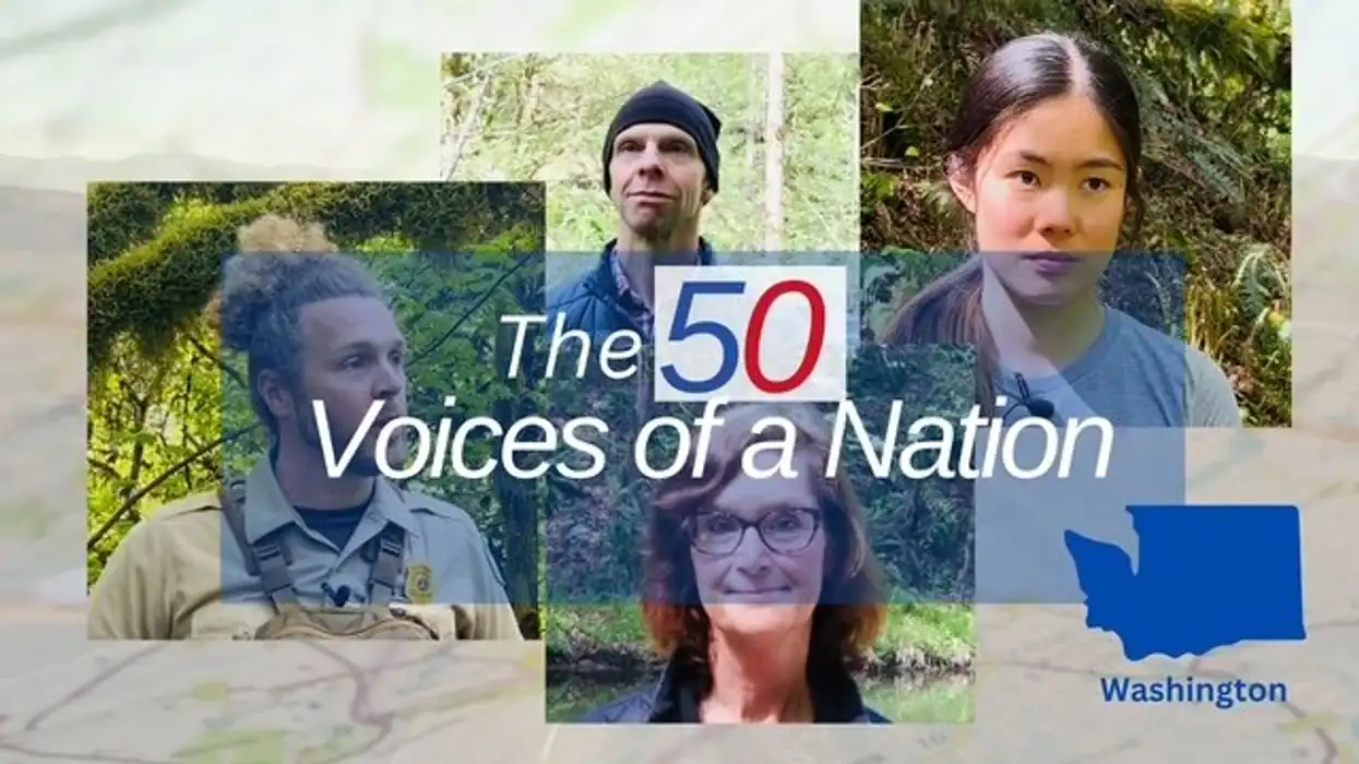 Diverse group of people outdoors advocating for infrastructure and environmental benefits in Washing.