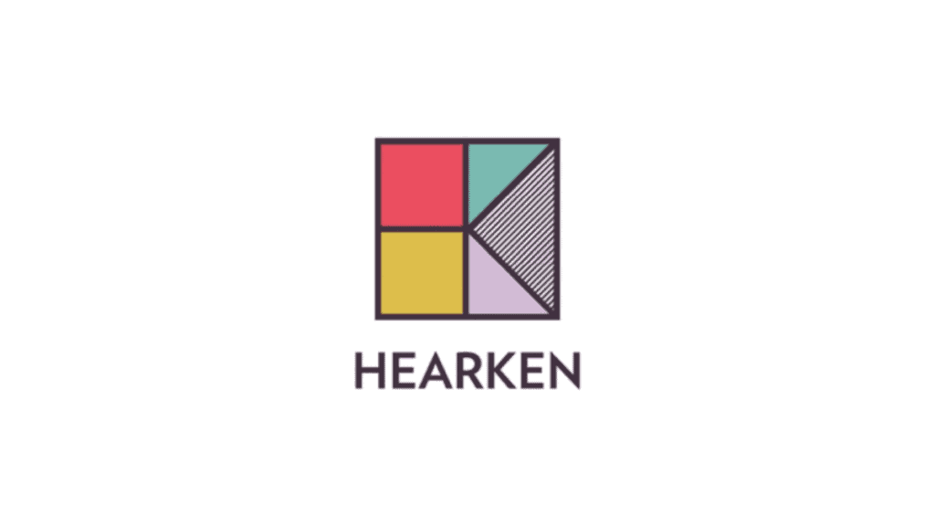 Hearken logo with colorful geometric shapes and the word HEARKEN.