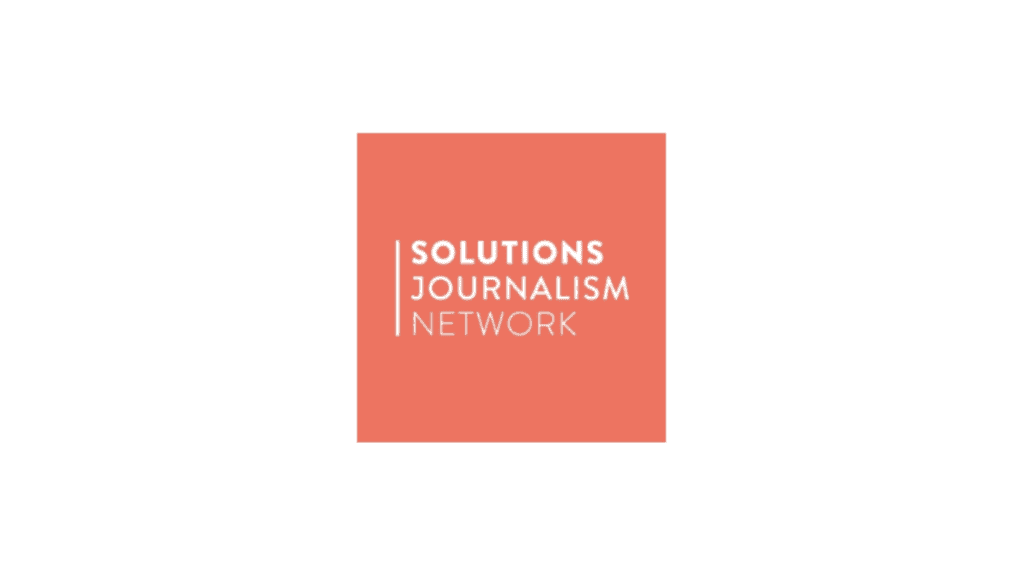 Solutions Journalism Network logo with orange background and white text.